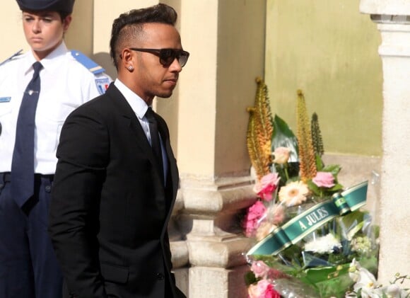 Lewis Hamilton lors des obsèques de Jules Bianchi en la cathédrale Sainte-Réparate à Nice, le 21 juillet 2015