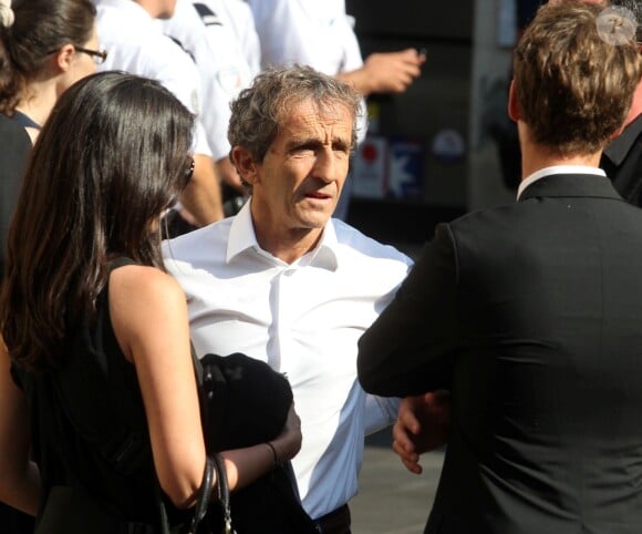Alain Prost avec Romain Grosjean et Marion Jollès lors des obsèques de Jules Bianchi en la cathédrale Sainte-Réparate à Nice, le 21 juillet 2015