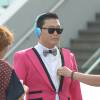 Le rappeur Psy lors d'un photoshoot pour une marque sud-coreenne qui commercialise des casques de musique a Hong Kong, le 3 octobre 2013.  