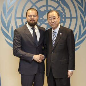 Leonardo DiCaprio nommé "Messager de la paix" des Nations Unies par Ban Ki-moon à New York. Le 20 septembre 2014.