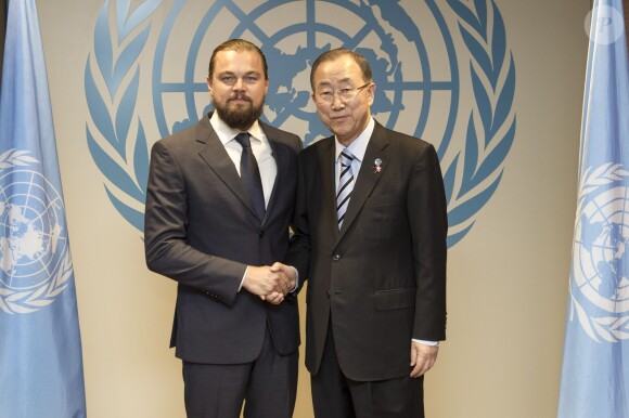 Leonardo DiCaprio nommé "Messager de la paix" des Nations Unies par Ban Ki-moon à New York. Le 20 septembre 2014.