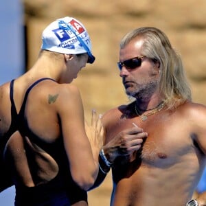 Laure Manaudou et Philippe Lucas lors des championnats du monde au Parc Jean-Drapeau de Montréal, le 22 juillet 2005