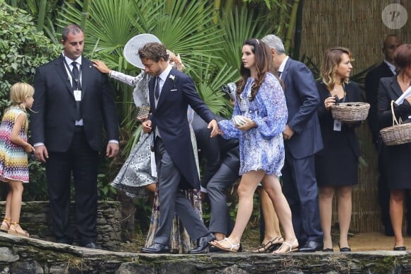 Lana Del Rey et son compagnon Francesco Carrozzini au mariage religieux de Pierre Casiraghi et Beatrice Borromeo sur les Iles Borromées, sur le Lac Majeur, le 1er août 2015.