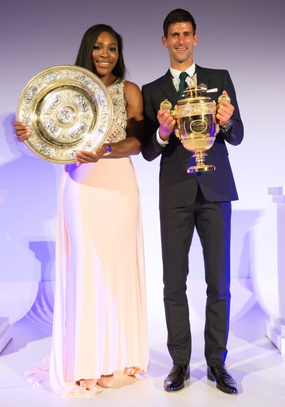 Novak Djokovic et Serena Williams lors du Dîner des Champions de Wimbledon au Guidlhall de la Cité de Londres, le 12 juillet 2015