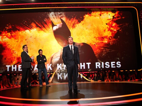 Gary Oldman, Christian Bale, Christopher Nolan aux MTV Movie Awards à Universal City, le 3 juin 2012.