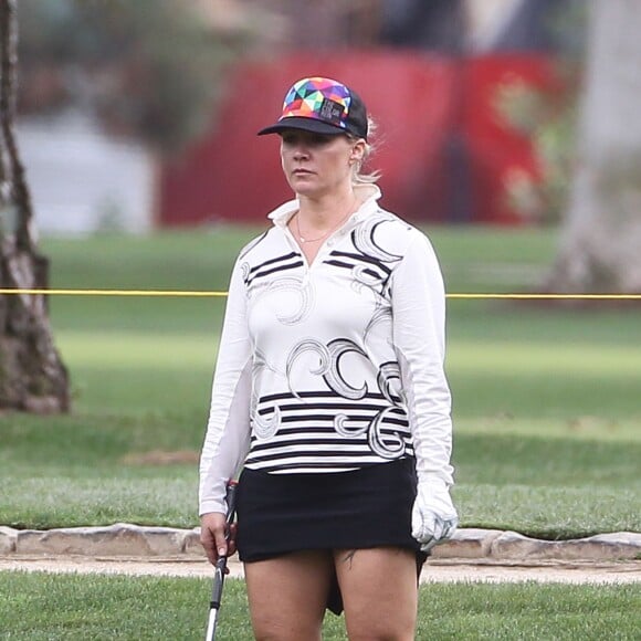 Exclusif - Jennie Garth et son nouveau mari Dave Abrams se sont offerts une partie de golf, à Toluca Lake, le 6 août 2015.