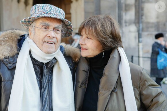 Michel Legrand et sa femme Macha Méril - Hommage à José Artur ( qui a donné son corps à la science) en l'église Saint-Germain-des-Prés à Paris le 7 février 2015