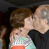 Macha Méril et son fiancé Michel Legrand - Pierre Richard fête ses 80 ans à l'Olympia à Paris, le 13 juin 2014