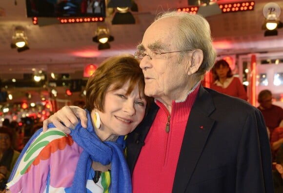 Macha Méril et son compagnon Michel Legrand - Enregistrement de l'émission "Vivement dimanche" à Paris le 5 mars 2014
