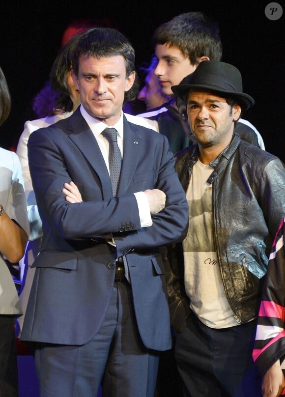 Manuel Valls et Jamel Debbouze - Finale du Trophée d'Impro Culture & Diversité, au Théâtre Comédia à Paris le 18 mai 2015.  