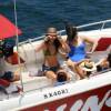 Kendall et Kylie Jenner, Khloé et Kourtney Kardashian, et son fils Mason se baladent en bateau à Saint-Barthélemy, le 18 août 2015.