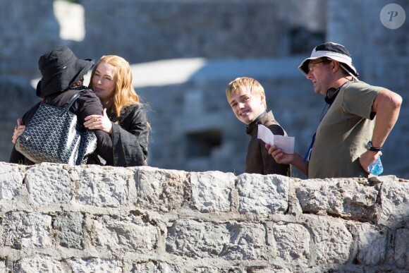 Tournage de la saison 5 de la série "Game of Thrones" à Dubrovnik en Croatie le 24 septembre 2014 avec Lena Heady (Cersei Lannister) et Dean-Charles Chapman (Tommen Baratheon)