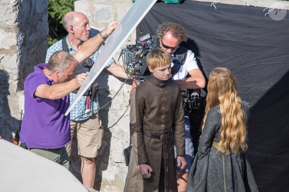 Tournage de la saison 5 de la série "Game of Thrones" à Dubrovnik en Croatie le 24 septembre 2014 avec Lena Heady (Cersei Lannister) et Dean-Charles Chapman (Tommen Baratheon)