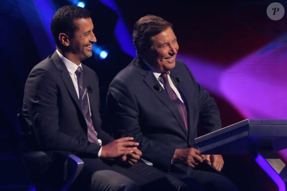 Exclusif - Jean-Pierre Foucault joue avec Jaafar Meziane au profit de l'association SLA Aide et Soutien, lors du tournage de l'émission spéciale des 15 ans de Qui veut gagner des millions ? (tournage le lundi 31 août 2015, diffusion le samedi 5 septembre 2015 à 20h55 sur TF1).