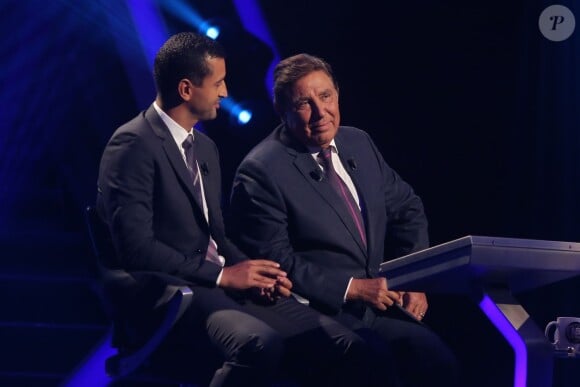 Exclusif - Jean-Pierre Foucault joue avec Jaafar Meziane au profit de l'association SLA Aide et Soutien, lors du tournage de l'émission spéciale des 15 ans de Qui veut gagner des millions ? (tournage le lundi 31 août 2015, diffusion le samedi 5 septembre 2015 à 20h55 sur TF1).