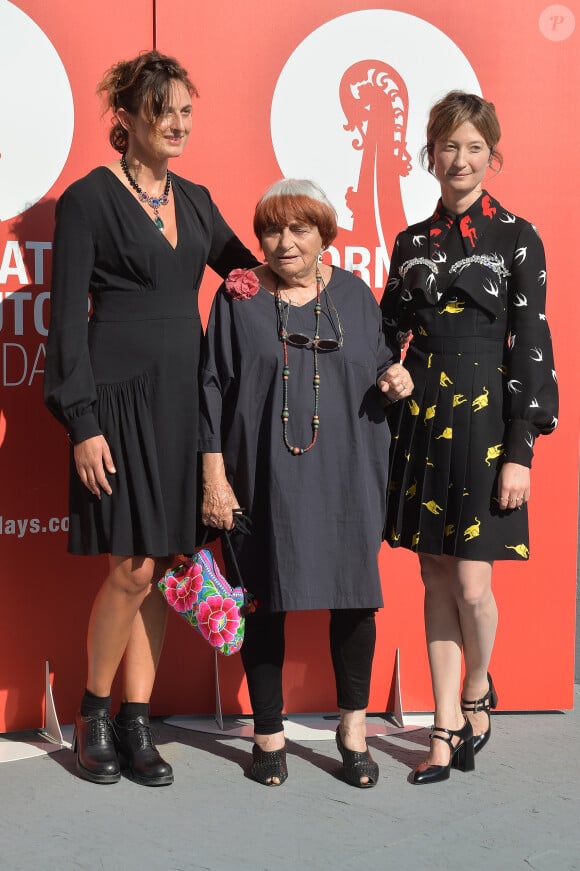 Alice Rohrwacher, Agnes Varda et Alba Rohrwacher - Photocall du film "Les 3 Boutons" que Agnès Varda a réalisé pour Miu Miu 72e festival international du film de Venise, La Mostra le 3 septembre 2015