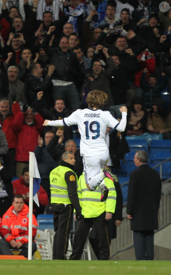 Luka Modric lors de la victoire du Real Madrid face à Majorque au Santiago Bernabeu de Madrid, le 16 mars 2013
