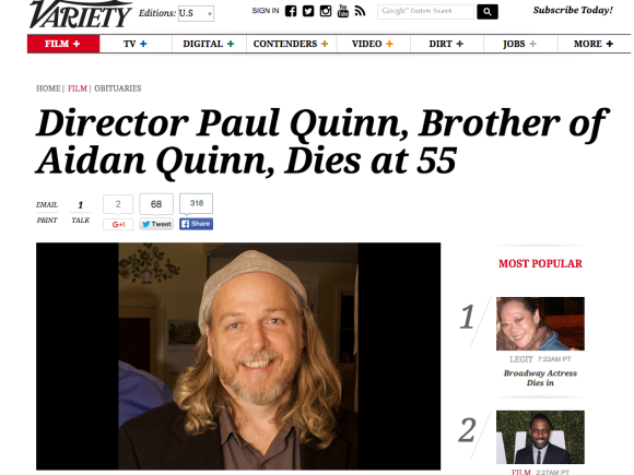 Paul Quinn, mort d'un cancer chez lui à New York, le 2 septembre 2015. Il avait 55 ans.
