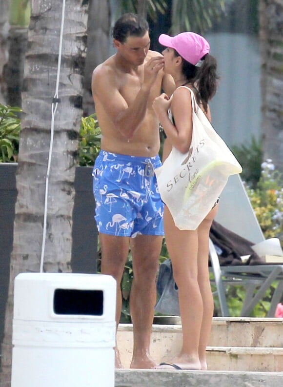 Rafael Nadal et sa compagne Xisca Perello en vacances avec un groupe d'amis sur l'île de Cozumel au Mexique du 27 février au 2 mars 2014.
