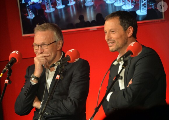 Laurent Ruquier et Marc-Olivier Fogiel - Conférence de rentrée de RTL à Paris. Le 8 septembre 2015