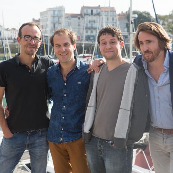 Guest, Antoine Gouy, Samuel Bodin (réalisateur), Raphaël Rocher (producteur), Jean-Sébastien Vermalle (compositeur) - Photocall de la série "La Lazy Company" lors du 17e Festival de Fiction TV de La Rochelle. Le 10 septembre 2015.