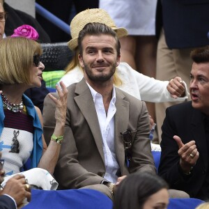 David Beckham et Anna Wintour lors de la finale de l'US Open entre Roger Federer et Novak Djokovic à l'USTA Billie Jean King National Tennis Center de Flushing dans le Queens à New York, le 13 septembre 2015