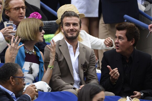 David Beckham et Anna Wintour lors de la finale de l'US Open entre Roger Federer et Novak Djokovic à l'USTA Billie Jean King National Tennis Center de Flushing dans le Queens à New York, le 13 septembre 2015