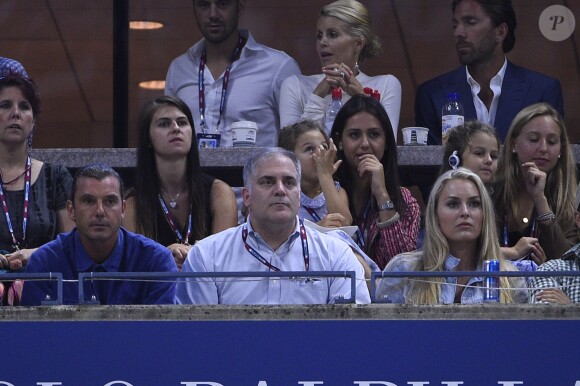 Lindsey Vonn, Gavin Rossdale et les jumelles de Roger Federer, Charlene Riva et Myla Rose lors de la finale de l'US Open à l'USTA Billie Jean King National Tennis Center de Flushing dans le Queens à New York le 13 septembre 2015