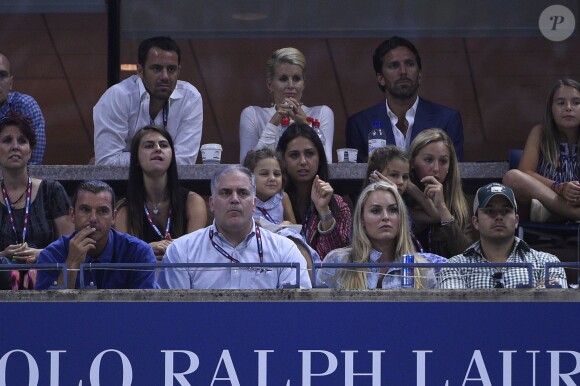 Lindsey Vonn, Gavin Rossdale et les jumelles de Roger Federer, Charlene Riva et Myla Rose lors de la finale de l'US Open à l'USTA Billie Jean King National Tennis Center de Flushing dans le Queens à New York le 13 septembre 2015