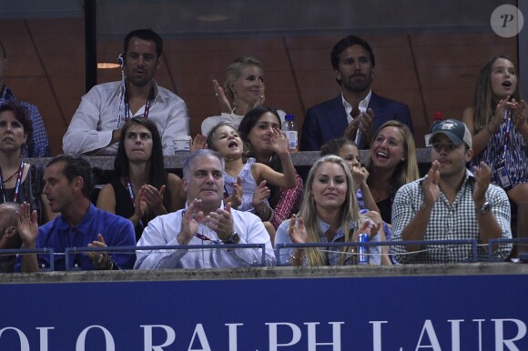 Lindsey Vonn, Gavin Rossdale et les jumelles de Roger Federer, Charlene Riva et Myla Rose lors de la finale de l'US Open à l'USTA Billie Jean King National Tennis Center de Flushing dans le Queens à New York le 13 septembre 2015
