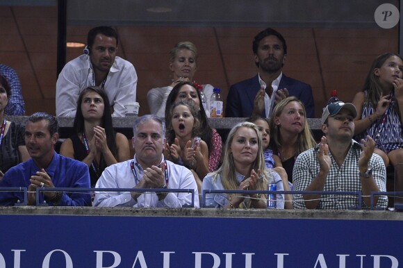 Lindsey Vonn, Gavin Rossdale et les jumelles de Roger Federer, Charlene Riva et Myla Rose lors de la finale de l'US Open à l'USTA Billie Jean King National Tennis Center de Flushing dans le Queens à New York le 13 septembre 2015