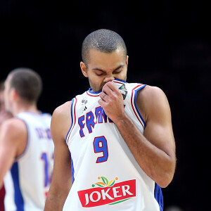 Tony Parker lors du quart de finale de l'Euro de basket entre la France et la Lettonie, le 15 septembre 2015 au Stade Pierre-Mauroy de Villeneuve-d'Ascq à Lille