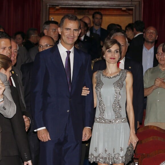 Le roi Felipe VI et la reine Letizia d'Espagne au Festival du film espagnol de Miami le 17 septembre 2015, au théâtre Olympia, dans le cadre de leur visite officielle aux Etats-Unis.