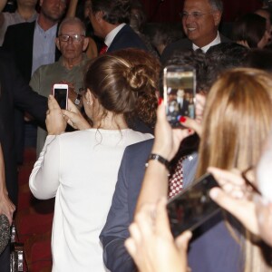 Le roi Felipe VI et la reine Letizia d'Espagne au Festival du film espagnol de Miami le 17 septembre 2015, au théâtre Olympia, dans le cadre de leur visite officielle aux Etats-Unis.
