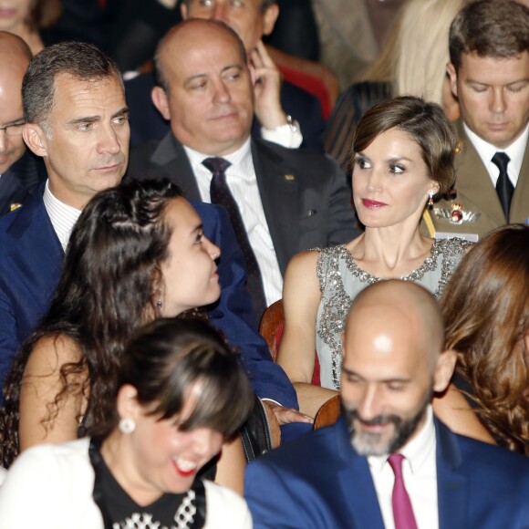 Le roi Felipe VI et la reine Letizia d'Espagne au Festival du film espagnol de Miami le 17 septembre 2015, au théâtre Olympia, dans le cadre de leur visite officielle aux Etats-Unis.