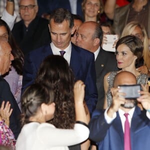 Le roi Felipe VI et la reine Letizia d'Espagne au Festival du film espagnol de Miami le 17 septembre 2015, au théâtre Olympia, dans le cadre de leur visite officielle aux Etats-Unis.