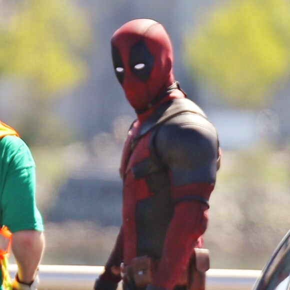 Ryan Reynolds sur le tournage du film "Deadpool" à Vancouver le 17 avril 2015