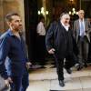 Gérard Depardieu, en tournage à Marseille, vient saluer le maire Jean-Claude Gaudin à l'Hotel de Ville le 1er septembre 2015.