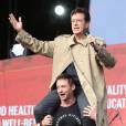 Stephen Colbert et Hugh Jackman au Global Citizen Festival à New York, le 26 septembre 2015.