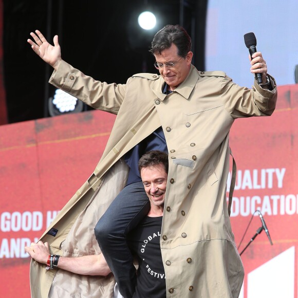 Stephen Colbert et Hugh Jackman au Global Citizen Festival à New York, le 26 septembre 2015.