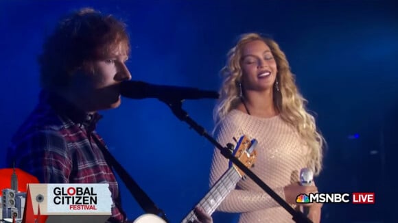 Beyoncé chante avec Ed Sheeran au Global Citizen Festival à New York le 26 septembre 2015.