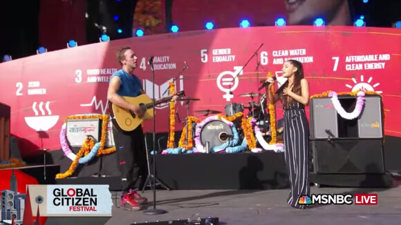 Chris Martin et Ariana Grande au Global Citizen Festival à New York le 26 septembre 2015.