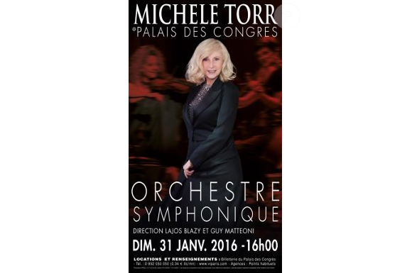 Michèle Torr en concert avec un orchestre symphonique au Palais des Congrès de Paris le 31 janvier 2016.