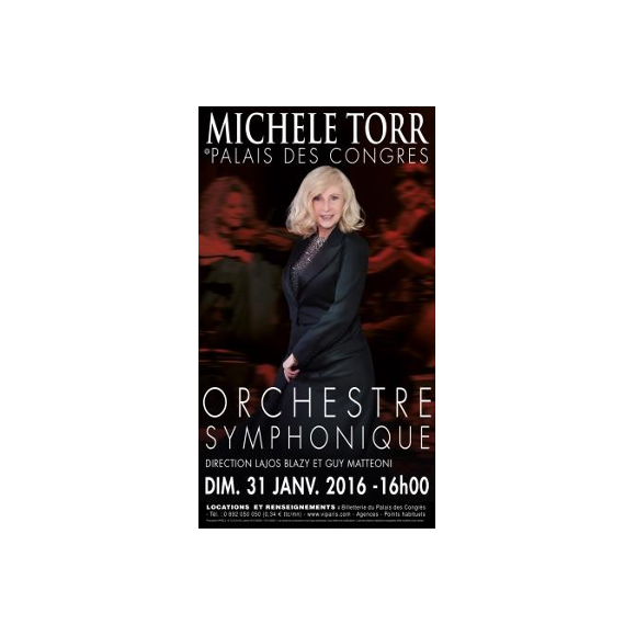 Michèle Torr en concert avec un orchestre symphonique au Palais des Congrès de Paris le 31 janvier 2016.