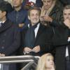 Nasser Al-Khelaïfi, Nicolas Sarkozy, Vincent Labrune au Parc des Princes lors du match entre le Paris Saint-Germain et l'Olympique de Marseille, le 4 octobre 2015
