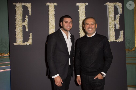 Elie Saab et son fils Elie Saab Jr. assistent à la soirée des 30 ans de l'édition américaine du magazine Elle et des 70 ans d'Elle France à l'Ambassade des États-Unis. Paris, le 6 octobre 2015.