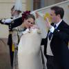 La princesse Madeleine de Suède, son mari Christopher (Chris) O'Neill et leur fils le prince Nicolas de Suède - Arrivées au baptême du prince Nicolas de Suède à la chapelle du palais Drottningholm à Stockholm, le 11 octobre 2015