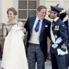 La princesse Madeleine de Suède et son mari Christopher (Chris) O'Neill, leur fils le prince Nicolas de Suède et un des parrains le prince Carl Philip de Suède - Baptême du prince Nicolas de Suède à la chapelle du palais Drottningholm à Stockholm, le 11 octobre 2015