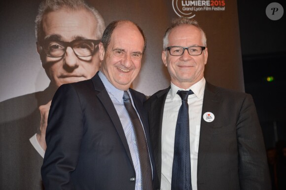President of Cannes Film Festival Pierre Lescure and Thierry Fremaux at the Prix Lumiere Ceremony as part of the 7th Festival Lumiere in Lyon, France on October 16, 2015. Photo Julien Reynaud/APS-Medias/ABACAPRESS.COM17/10/2015 - Lyon