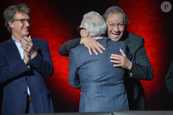 Director Martin Scorsese with Francois Cluzet and Tont Gatlif at the Prix Lumiere Ceremony as part of the 7th Festival Lumiere in Lyon, France on October 16, 2015. Photo Julien Reynaud/APS-Medias/ABACAPRESS.COM17/10/2015 - Lyon